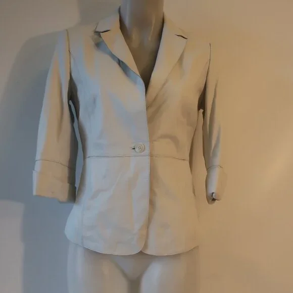 NWD Womens Ecru Chalk White Leather Blazer Jacket 2 * - Picture 4 of 13